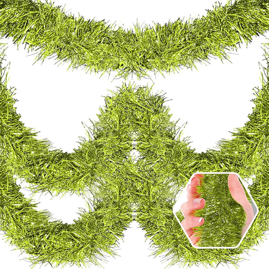 50 Feet Christmas Foil Fringe Banner Metallic Tassle Garland Metallic Backdrop Parade Floats Shiny Hanging Ceiling, Valentine's, Wedding, New Year Party Decorations(2" x 50', Light Green)