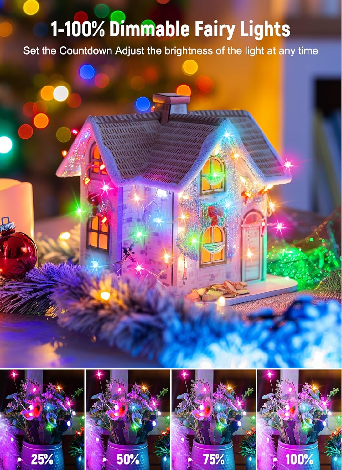 Smart Fairy Lights Plug in, 2 Pack 33FT 100LEDs USB Bluetooth Twinkle Lights with Timer and Remote, App Control Starry String Lights 8 Modes for Wedding Party Indoor Christmas Decoration, Multicolor