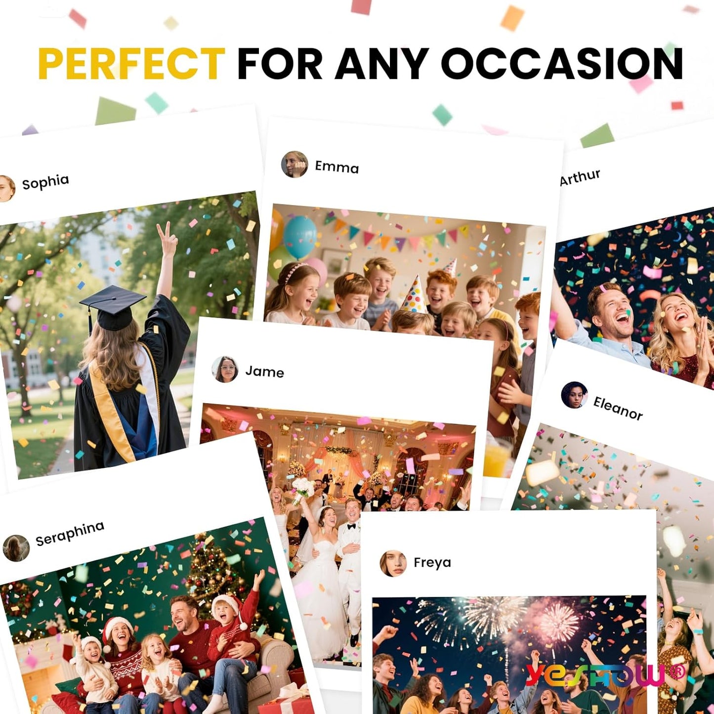 Confetti Cannon Party Poppers Biodegradable Shooters, (6 Pack) YESHOW Multicolor Confetti Blaster for Birthday Graduation Wedding Christmas New Year’s Eve