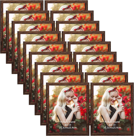 PETAFLOP Wooden Bulk 8x10 Picture Frame Set of 18, Rustic Brown Photo Frames Fits 8 by 10 for Wall or Tabletop Display