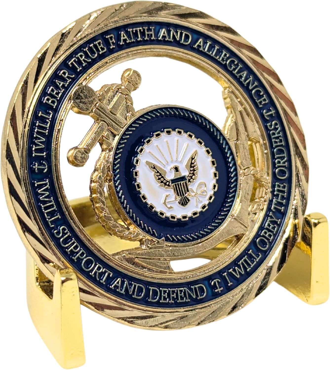 Military Challenge Coin Display Stand - Solid Metal with Anodized Finish - US Vet. Business (Gold Five-Pack)