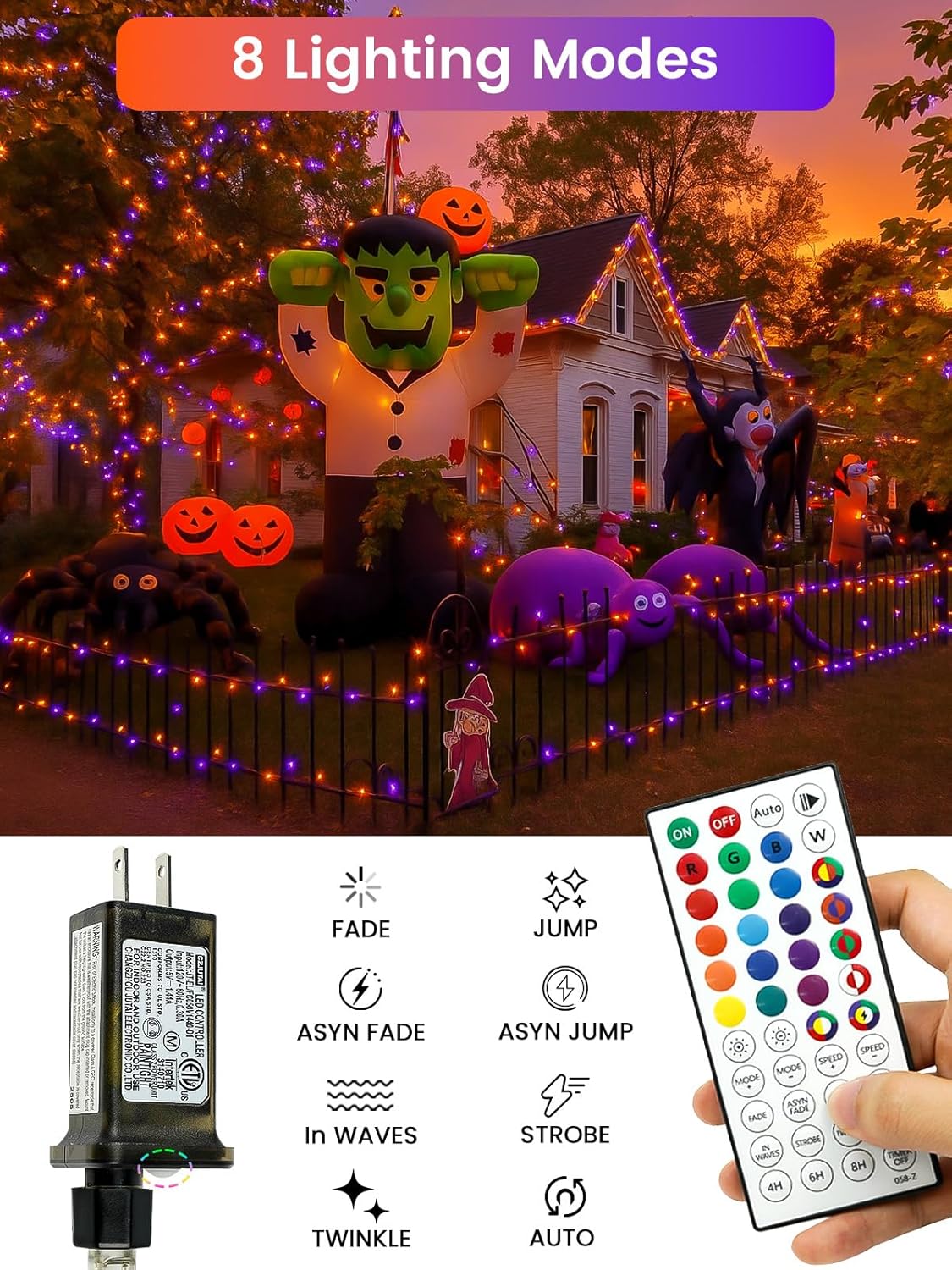 66Ft 200 LED RGB Color Changing Halloween Fairy Lights Plug in, Waterproof String Lights with Remote for Outdoor & Indoor, 24 Colors Twinkle Lights with Timer for Girl's Room Christmas Decorations