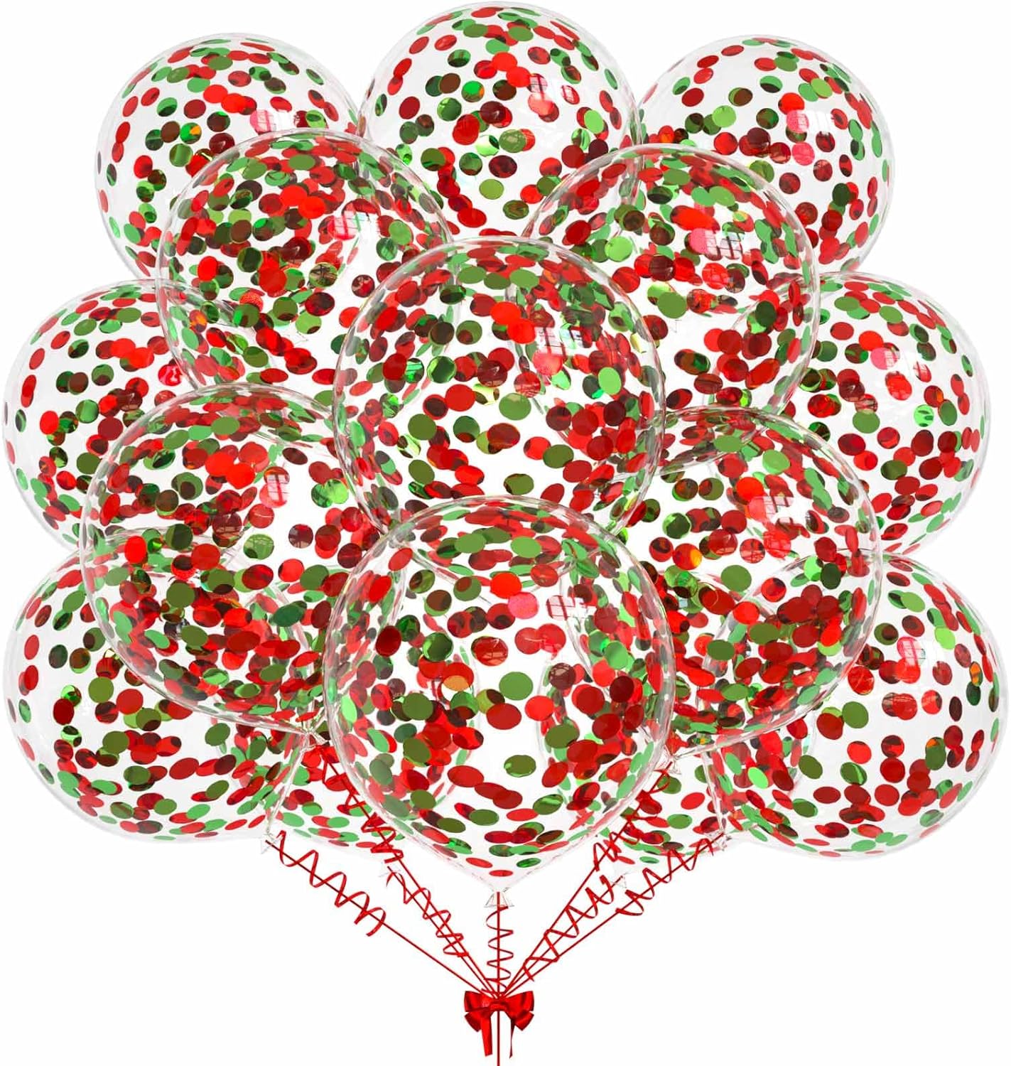 50pcs Red and Green Foil Confetti Balloons,12 inch Latex Balloon with Red Black Confetti Inside for Birthday Family Party Wedding Party Baby Shower Decoration Supplies