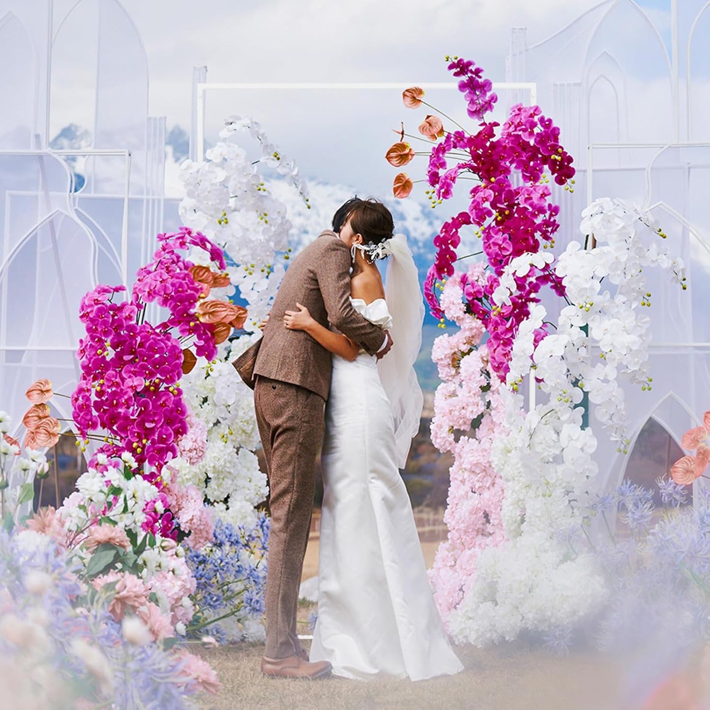 Asee'm 6.6FTx4FT White Wedding Arch Backdrop Stand Square Metal Rectangular Arch Frame for Ceremony Party Birthday Bridal Baby Shower Anniversary Arbor Balloon Decoration