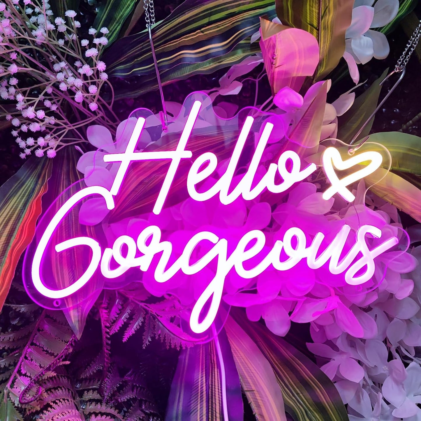 Hello Gorgeous Neon Signs Hello Gorgeous Wall Decor, Hello Gorgeous Bathroom LED Sign for Home Bar Wedding Birthday Backdrop Bacelorette Party, 15.7" x 10.3"