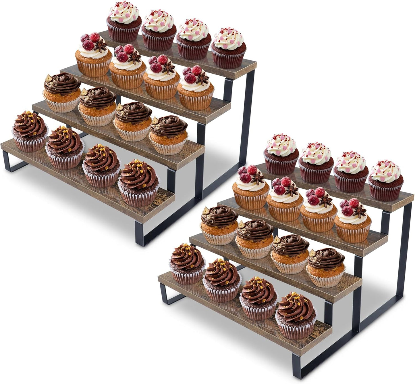 Wooden Cupcake Stand, 4 Tier Rustic Cupcakes Stands, Stepped Cupcake Ladder, Wood Display Stand Riser Shelf for Desserts, Perfume, Spice, POP Firgures and Collections