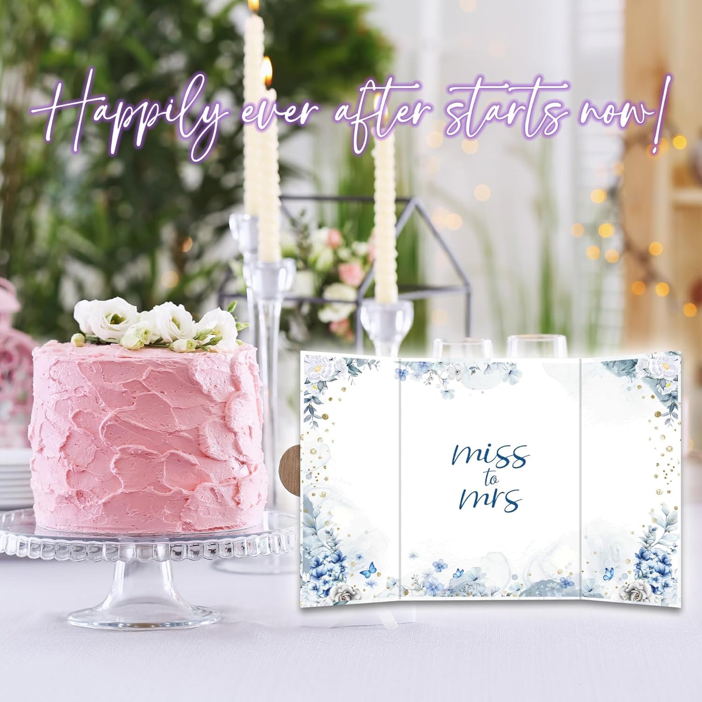 Blue Flowers Bridal Shower Decorations - 18 ''x12'' Bride-to-Be Signature Guest Book Alternative from Miss to Mrs - Signature Book Gifts - Bachelorette Party Wedding Reception Decor & Supplies -A08