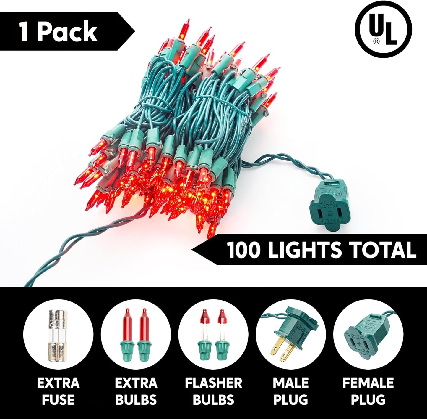 Joiedomi Red Christmas String Lights,100 Count 21.4FT Christmas Fairy Tree Lights Plug in for Indoor Outdoor Valentine's Day Xmas Decorations Patio Holiday Theme Party Yard House,Green Wire