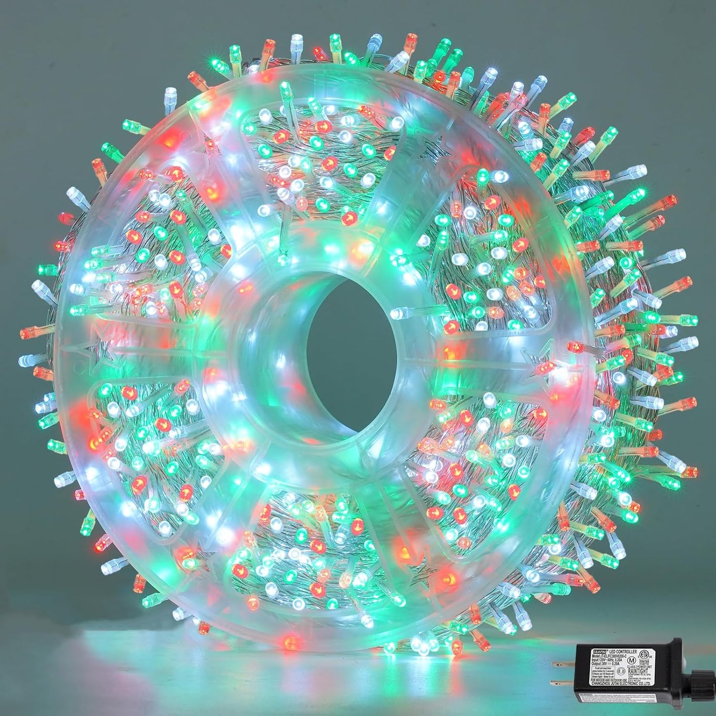 YEGUO 165ft 500 LED Christmas Lights Outdoor Waterproof, Clear Wire String Lights Indoor Plug in, 8 Modes Clear Wire Twinkle Tree Light for Xmas Party Garden(Red White and Green)