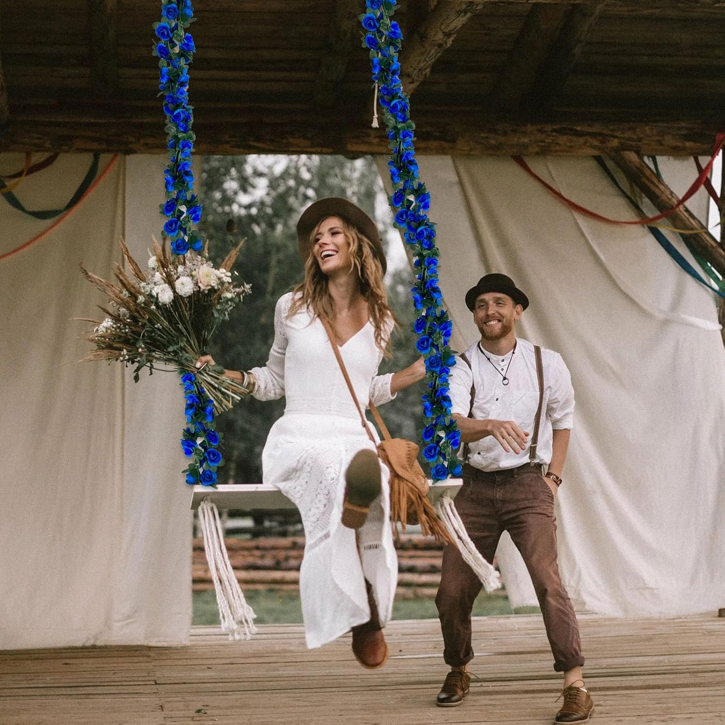 8Pcs 63Ft Royal Blue Rose Garland, Fake Rose Hanging Flowers, Artificial Flower Vine, Hanging Floral Vine Garland for Wedding, Birthday Party, Wall Arch, Halloween, Christmas Garden Backdrop Decor