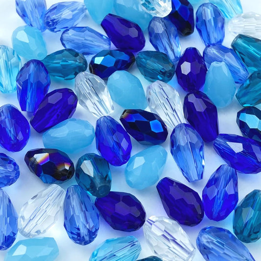 200pcs 3x5mm Teardrop Crystal Glass Beads Vertical Hole Faceted Loose Spacer Beads for DIY Craft Jewelry Making Necklace Bracelet Earring Wind Chimes(Blue Series)