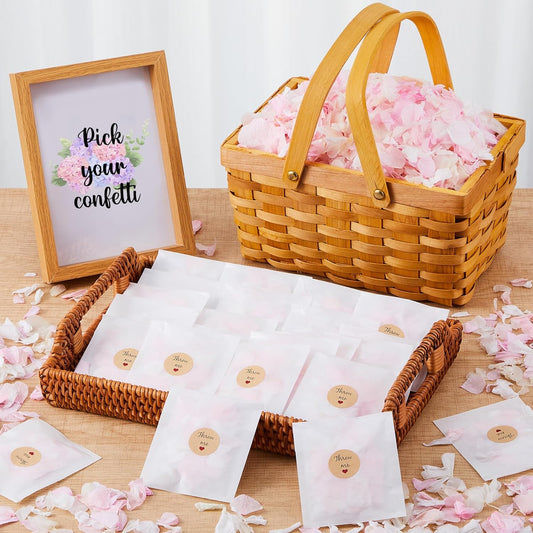 Biodegradable Confetti, Dried Hydrangea Flower Petals with Throw Me Stickers Wedding Confetti Biodegradable Flower Petals for Wedding Ideas Valentines Day Decor(Pink White,55 Pcs)