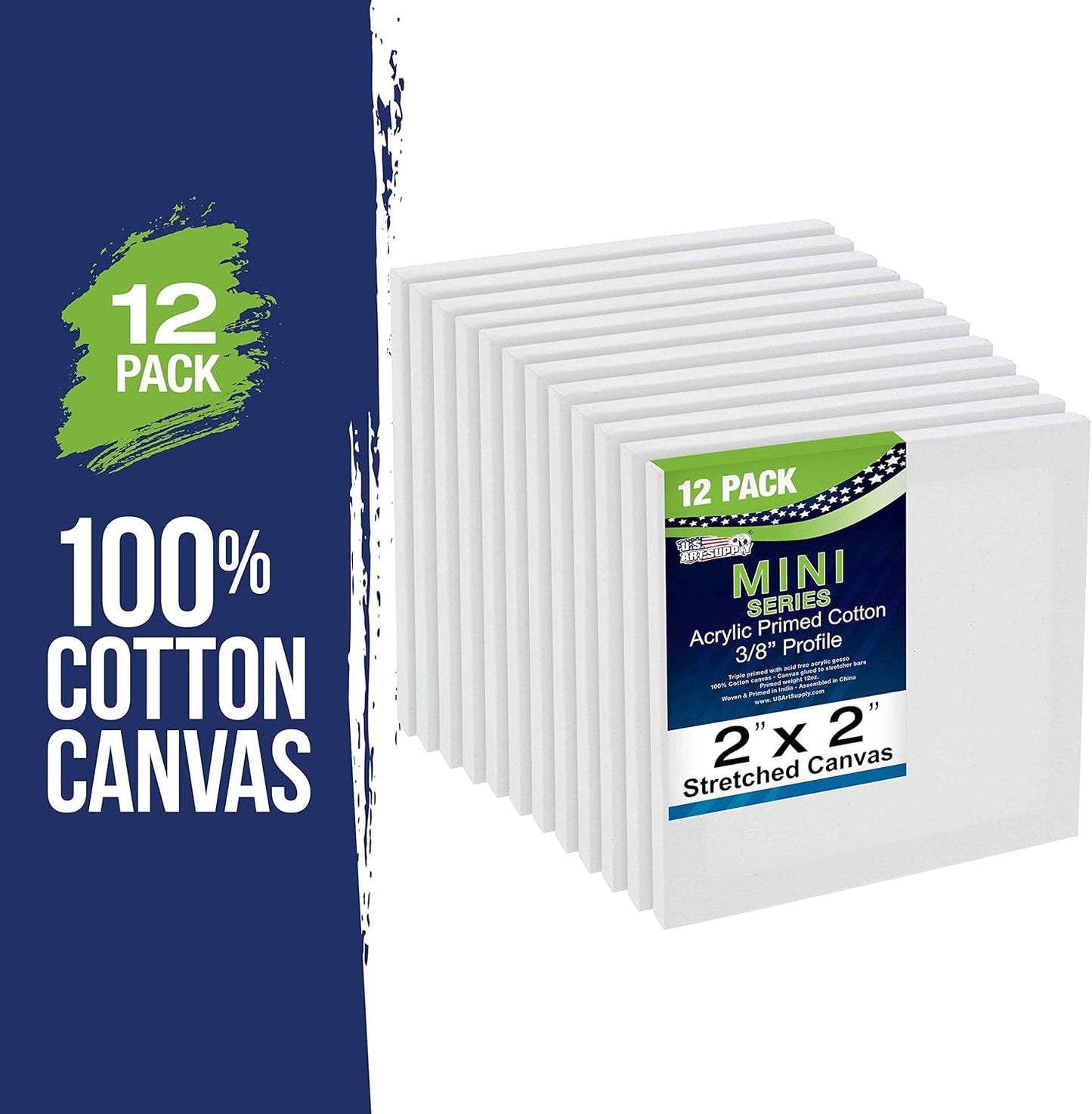 U.S. Art Supply 2" x 2" Stretched Canvas with 5" Mini Easel Kit (12 Pack) - Natural Wooden A-Frame Tabletop Display Stand, Mini Easel Stand - Small Easels for Display, Small Canvases, Crafts, Photos