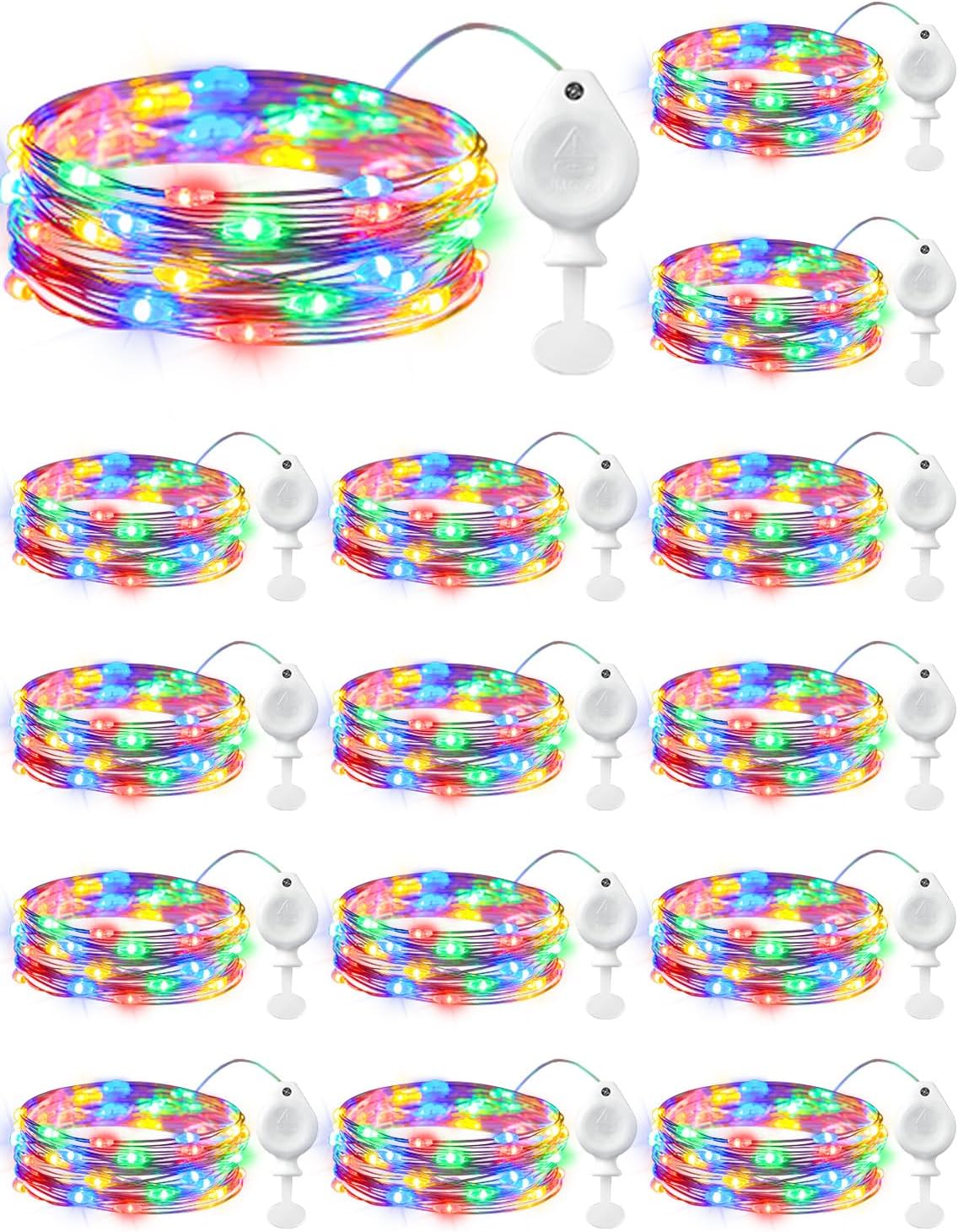Brightown 14 Pack Multicolor LED Fairy Lights Battery Operated String Lights, 7ft 20LED Waterproof Silver Wire String Lights, Firefly Starry Moon Lights for Mason Jars DIY Christmas Wedding Party