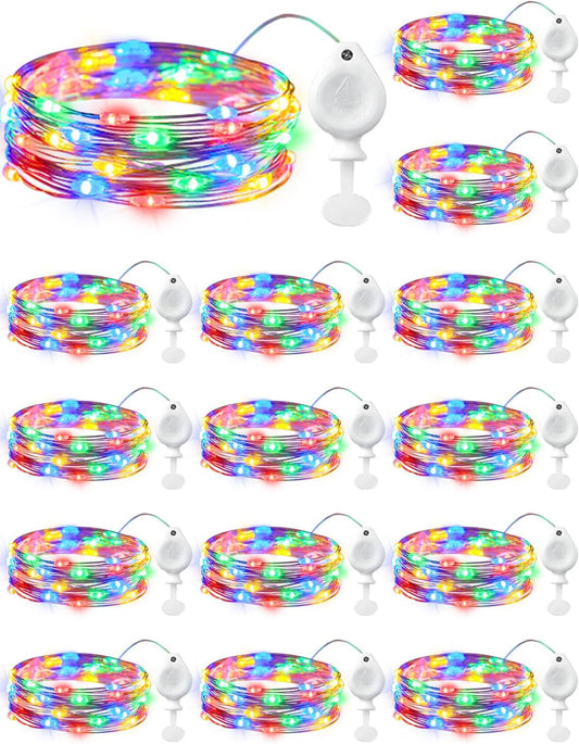Brightown 14 Pack Multicolor LED Fairy Lights Battery Operated String Lights, 7ft 20LED Waterproof Silver Wire String Lights, Firefly Starry Moon Lights for Mason Jars DIY Christmas Wedding Party