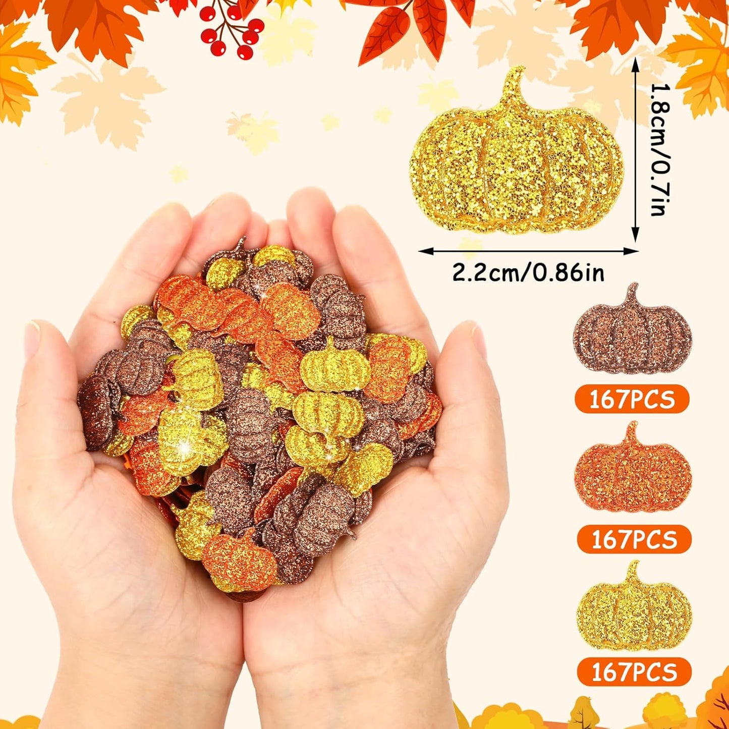 MARFOREVER Fall Felt Pumpkin Glitter Confetti, 500Pcs Thanksgiving Pumpkins Confetti Decorations Mixed Fall Colors Table Scatter Centerpiece for Fall Art Crafts Supplies Thanksgiving Party Accessories