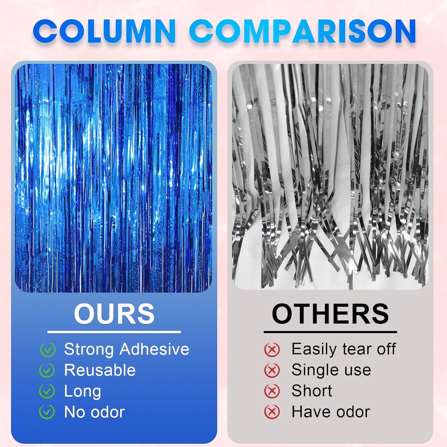 2 Pack Blue Tinsel Foil Fringe Curtains, Blue Party Decorations, Metallic Tinsel Party Streamers Backdrop for Birthday Baby Shower Graduation Wedding Anniversary Party Decorations