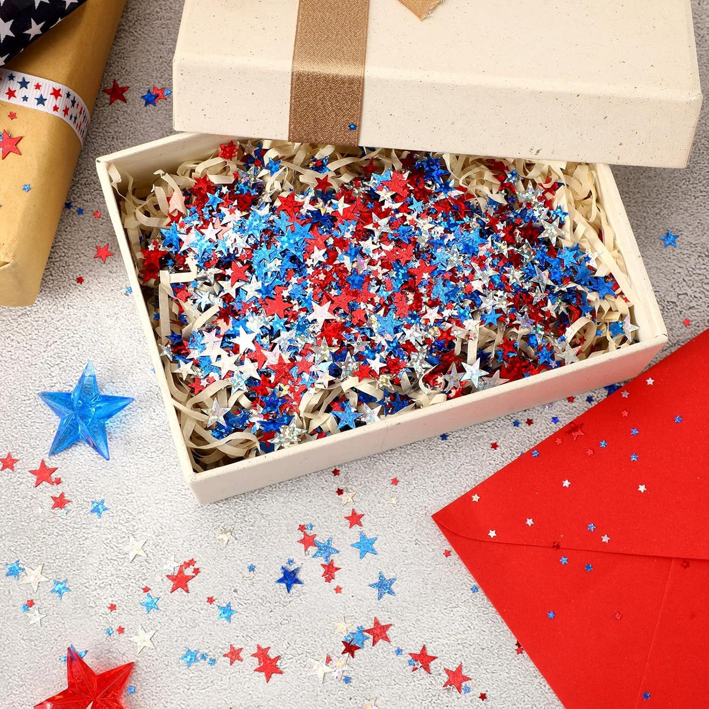 MARFOREVER Glitter 4th of July Star Confetti, Red White Blue Star Sprinkles Independence Day Scatter Confetti Patriotic Table Centerpiece for Fourth of July Memorial Day American Party Decorations