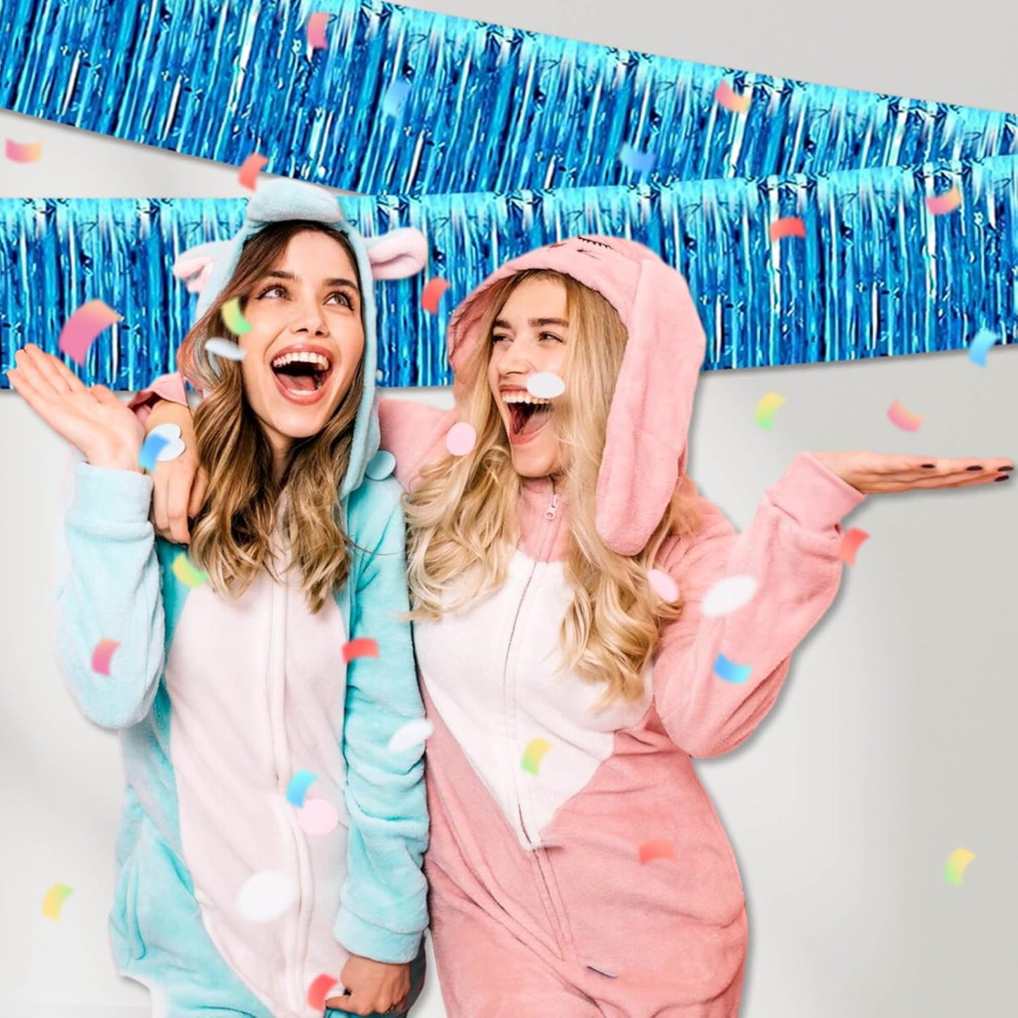 6 Pack 10 Ft Lake Blue Foil Fringe Garland Metallic Streamers Tinsel Banner Wall Hanging Garland Backdrop for Parade Floats, Halloween, Christmas, Thanksgiving, New Year Party Decorations