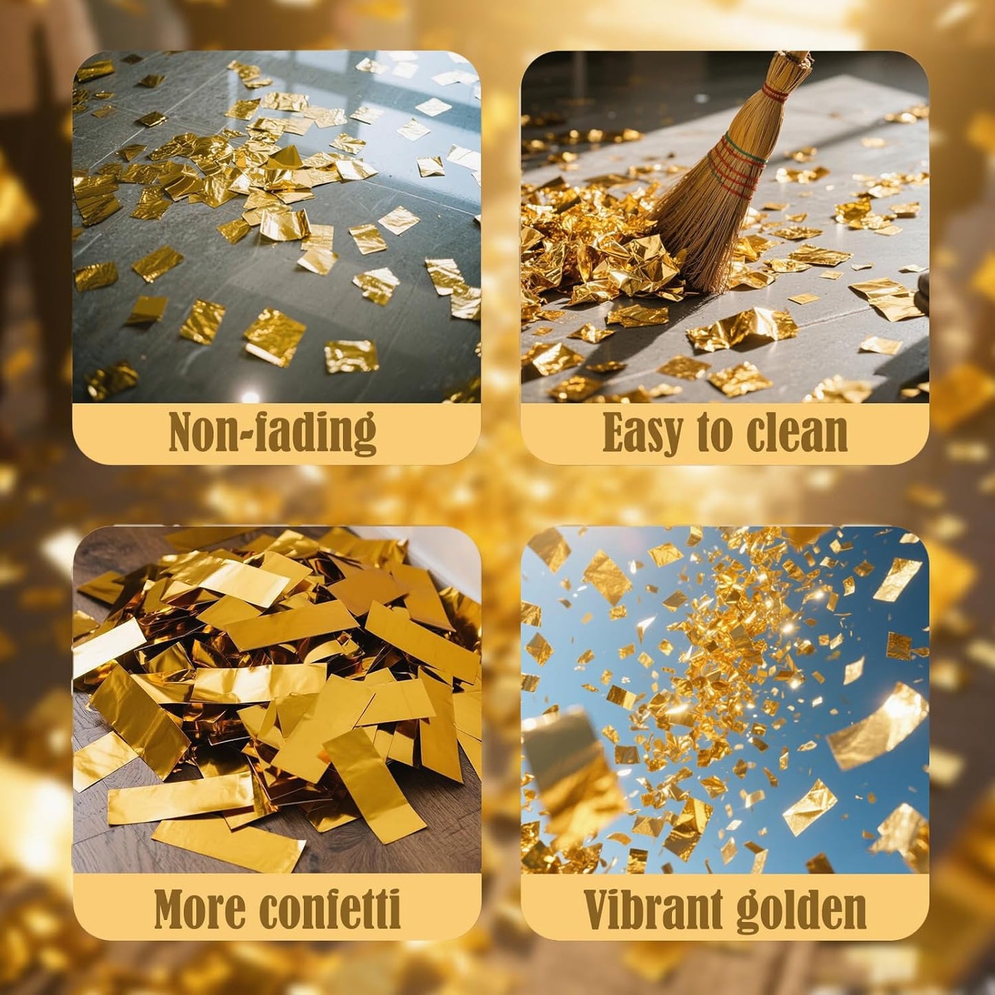5-Pack Gold Confetti Poppers, 12-Inch Recyclable Confetti Cannons for Weddings, Birthdays, Graduations, and Festive Gatherings.