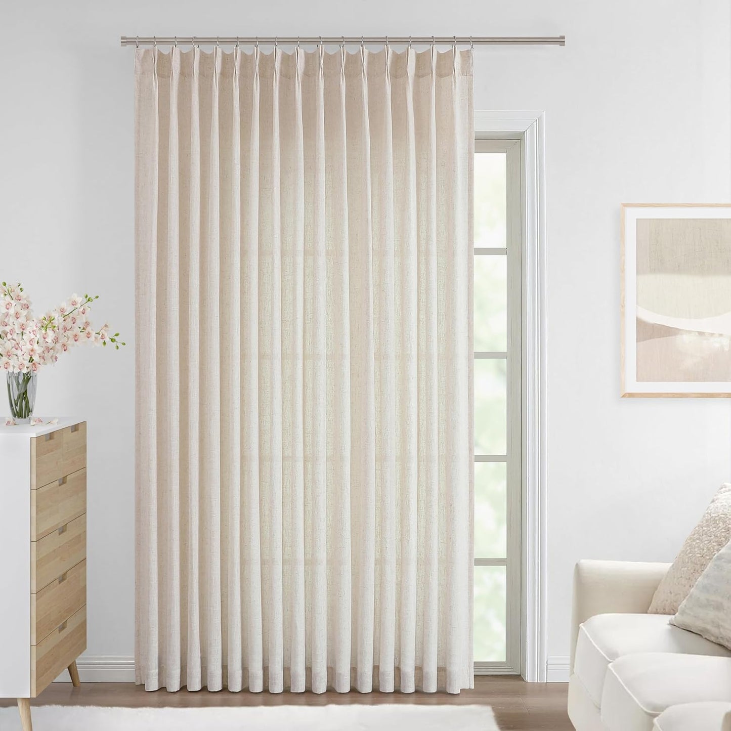 Vision Home Natural Pinch Pleated Semi Sheer Curtains Textured Linen Blended Light Filtering Window Curtains 84 inch for Living Room Bedroom Patio Pinch Pleat Drapes with Hooks 1 Panel 84" Wx84 L