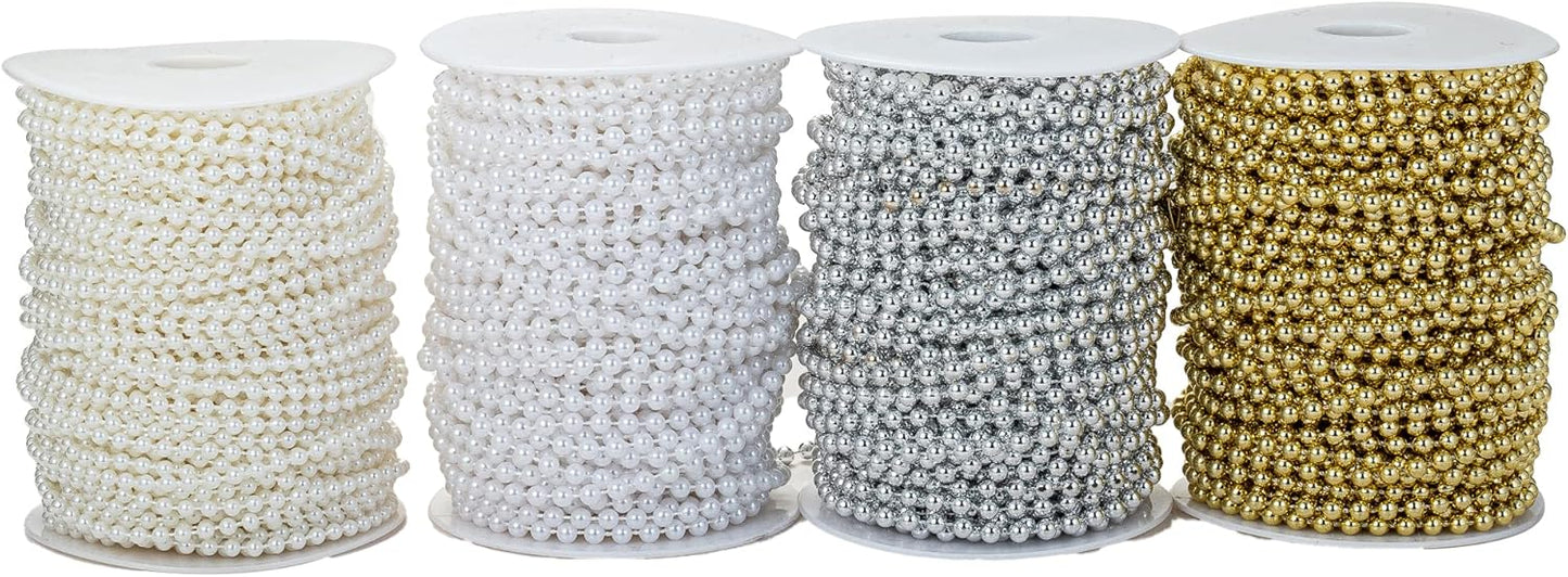 6mm Crafts Faux Pearl Beads Garland Pearl Bead Roll Strand of Pearls to Decorate Floral Centerpieces Wedding Party Favor Christmas Tree(82Feet Silver)