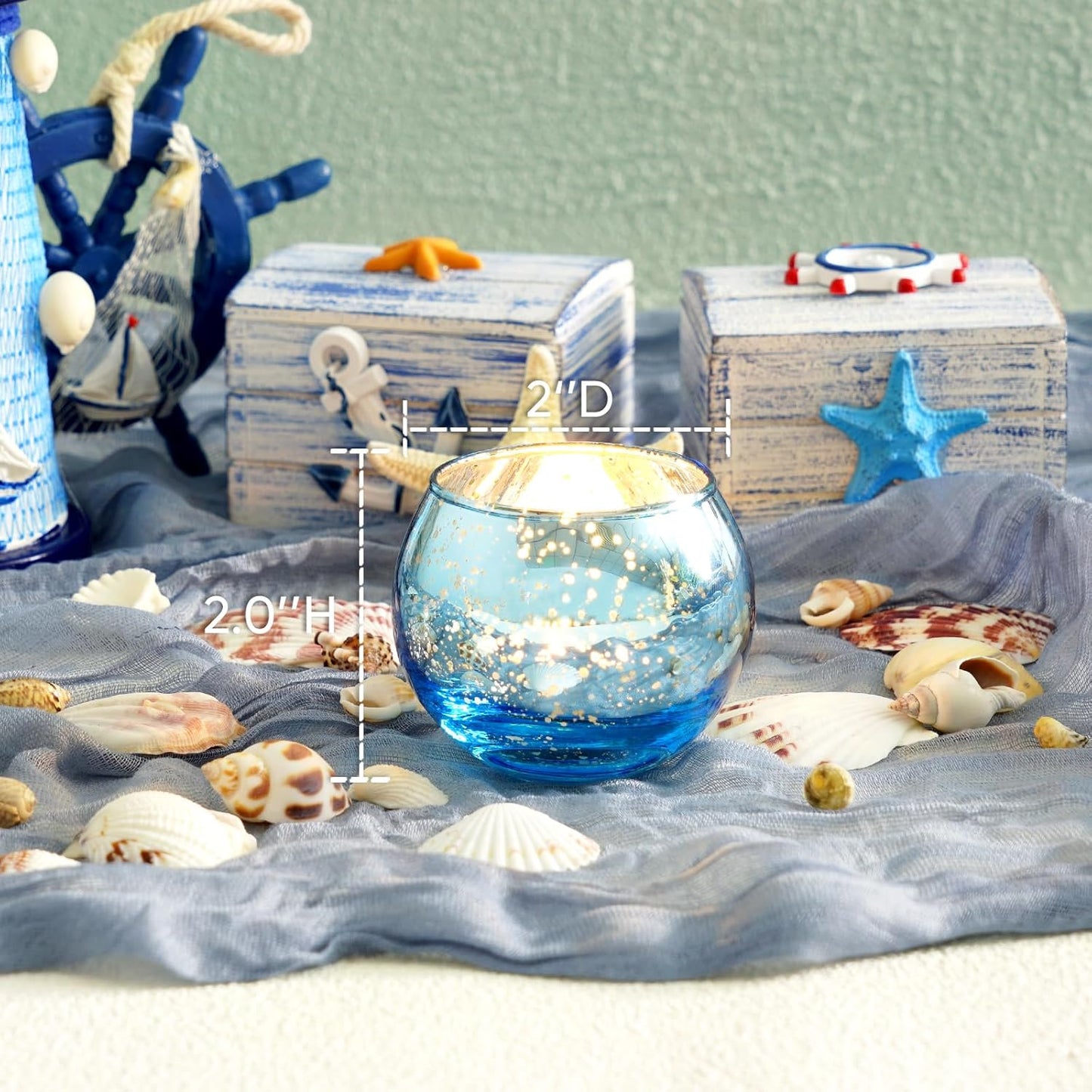 Homemory 36 Pcs Blue Votive Candle Holders, Round Mercury Glass Candle Holder, Tealight Candle Holders for Table Centerpieces, Baby Showe, Anniversary, Wedding, Home Decor, Halloween, Christmas