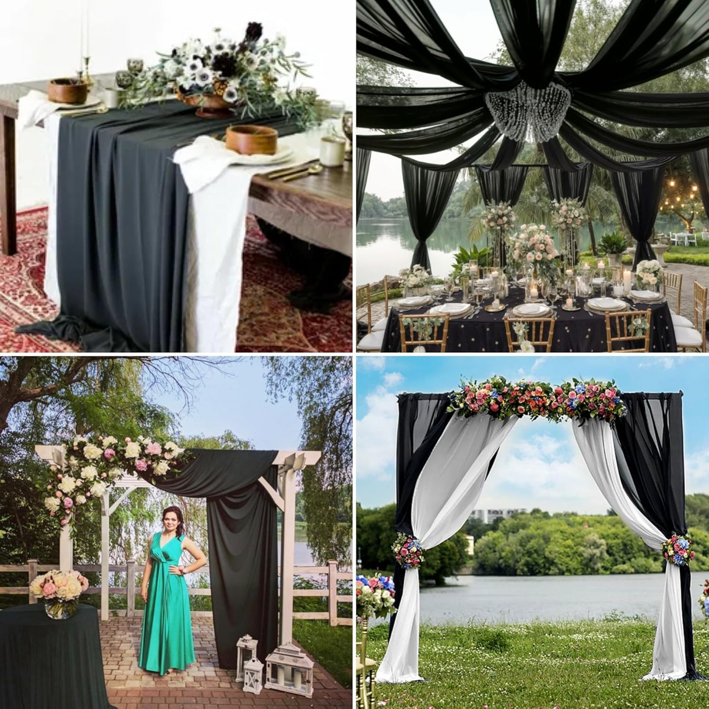 4 Panels Wedding Arch Draping Fabric 28 x 20Ft Chiffon Wedding Arch Drapes Chiffon Fabric Drape Sheer Backdrop Curtain for Weddings Party Ceremony Birthday Reception Swag Backdrop Ceiling Décor(Black)