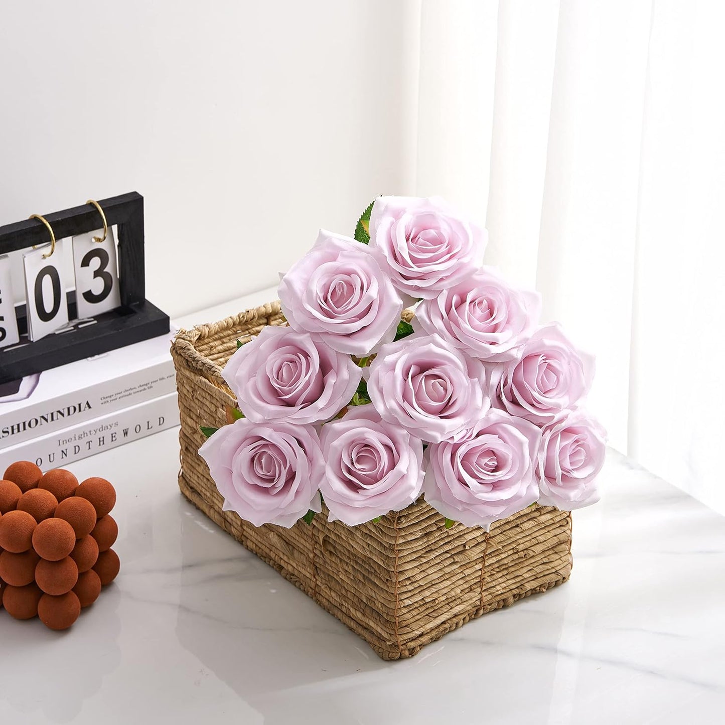 Artificial Rose 10pcs Open Flower Bouquet Faux Rose Stems for Wedding Arrangement, Bridal Bouquet, Centerpiece, Fake Faux Silk Flowers (Mauve Lavender)