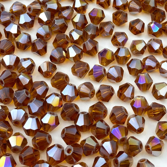 400pcs 4mm Bicone Crystal Glass Beads Loose Spacer Beads Faceted Craft Beads for Jewelry Making DIY Necklace Bracelet Earring Wind Chimes Suncatchers Ornamen(Dark Amber AB)