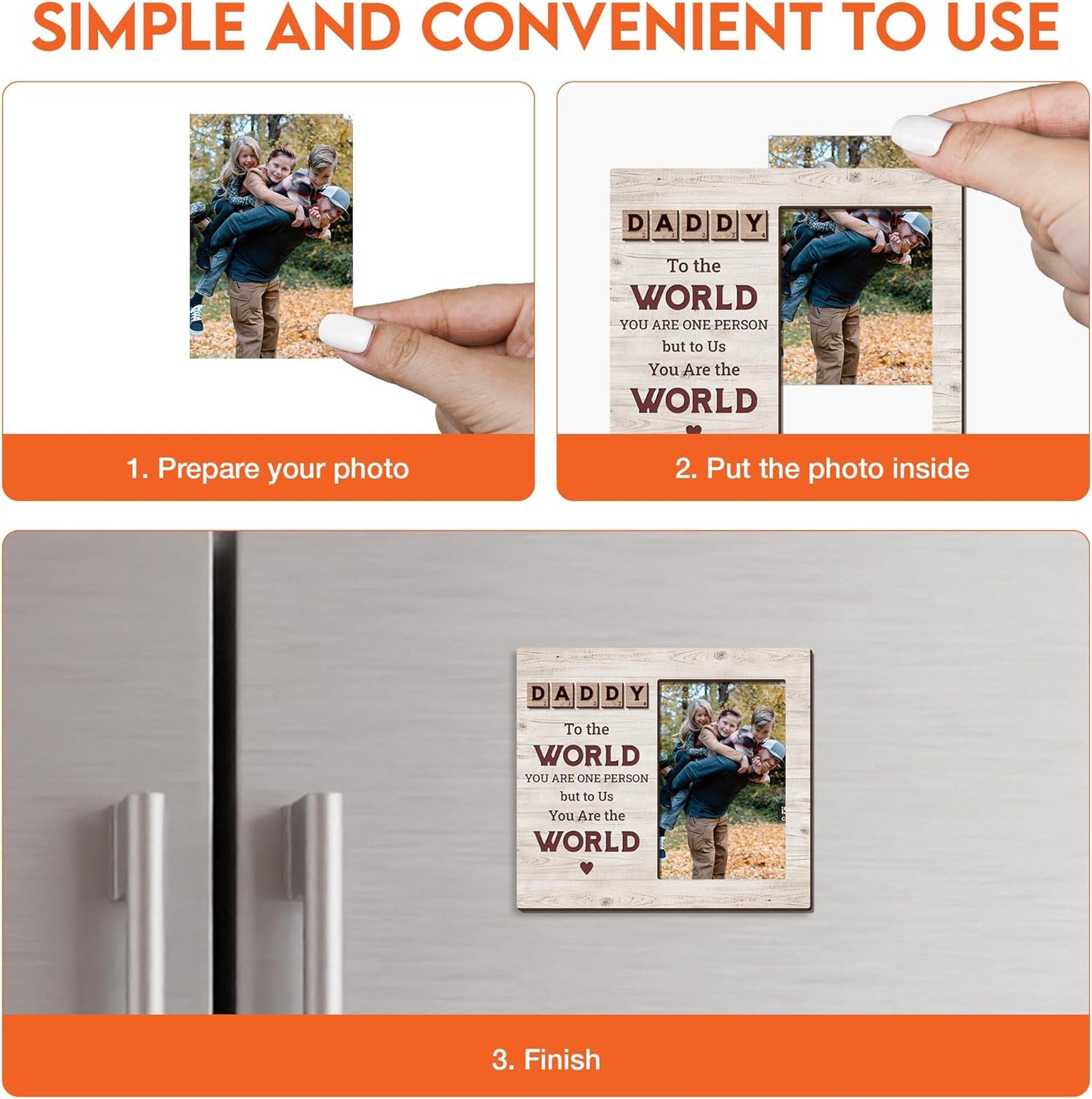 Magnetic Picture Frames - DADDY YOU ARE THE WORLD - Christmas Gift Birthday Gift for Dad - Unique Magnet Photo Frame For Men - Magnetic Frames for Refrigerator, Locker & More