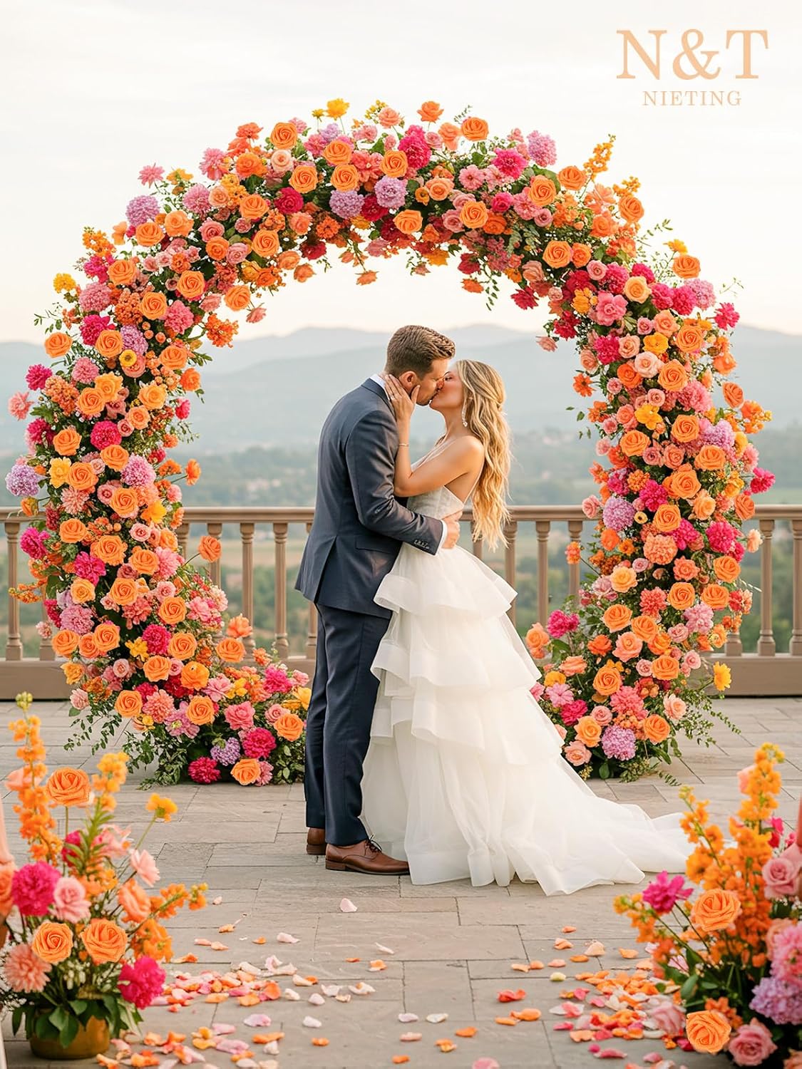 N&T NIETING Artificial Flowers Glowing Burnt Orange Flowers Foam 25pcs Glitter Roses Real Looking Fake Roses with Stem for DIY Wedding Bouquets Centerpieces Bridal Shower Party Home Decorations