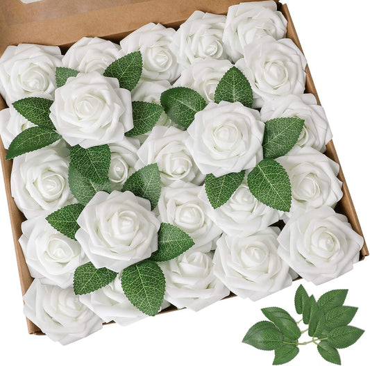 AmyHomie Artificial Flower 50pcs Real Looking Fake Roses w/Stem for DIY Wedding Bouquets Centerpieces Arrangements Party Baby Shower Home Decorations