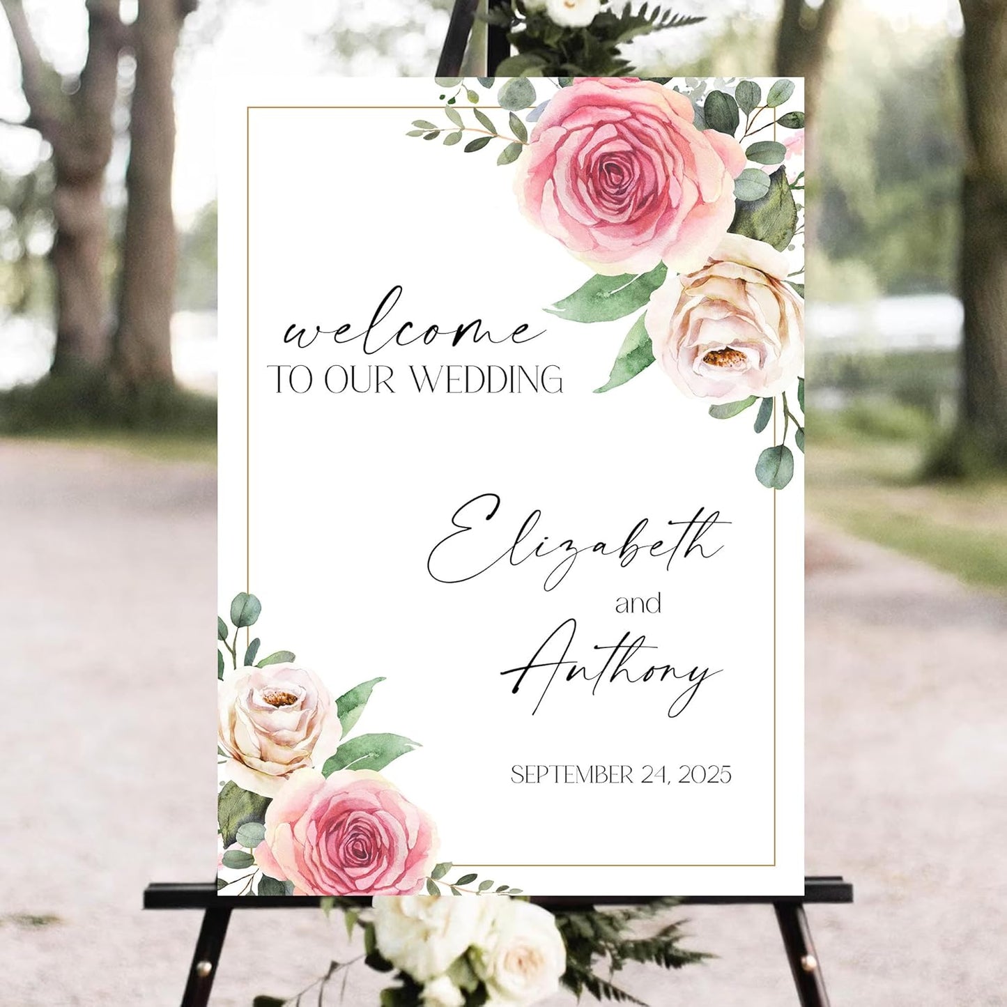 Personalized Wedding Welcome Sign, Welcome To Our Wedding, 18 inches x 12, Plastic, Vintage Style, Indoor/Outdoor Use