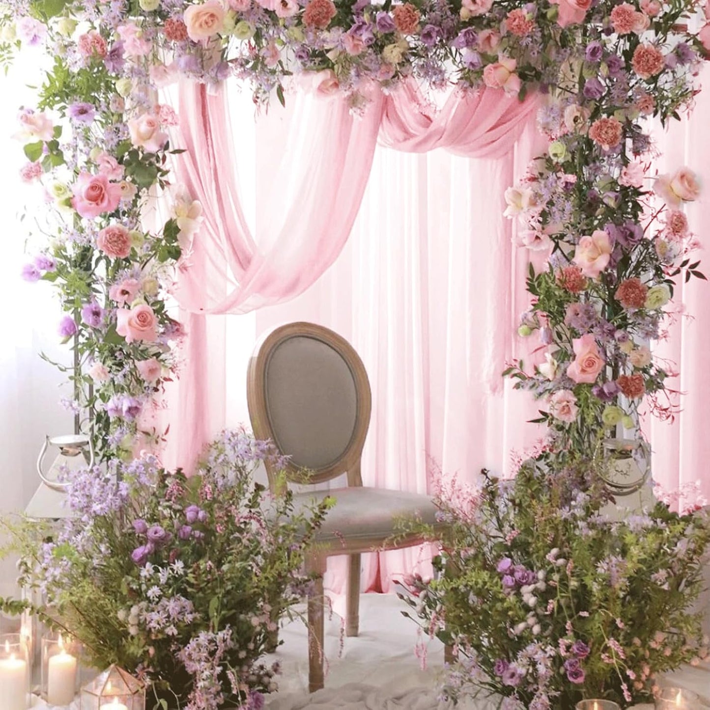 Wedding Arch Draping Fabric 29" x 18 FT Light Pink Sheer Chiffon Outdoor Curtain Drapes for Wedding Birthday Party Ceremony Decor(1 Panel, Light Pink)