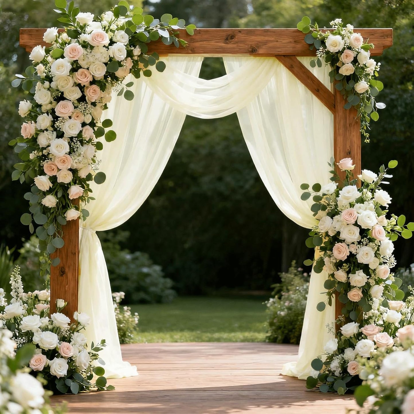 Wedding Arch Draping Fabric 29" x 18 FT Light Yellow Sheer Chiffon Outdoor Curtain Drapes for Wedding Birthday Party Ceremony Decor(2 Panels, Light Yellow)