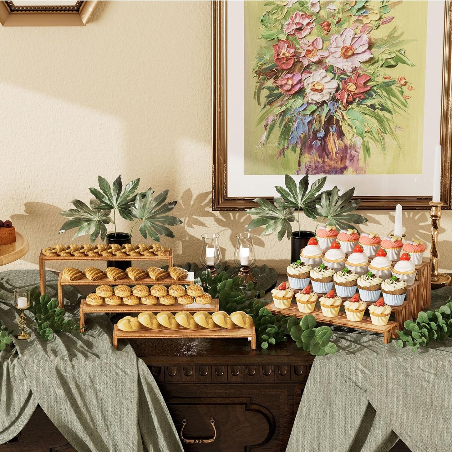 Large Wooden Tiered Riser Display Stands, 14Inch x 16 Pack Perfume Organizer Cologne Stand for Men Women,Tiered Shelf Organizer,Wooden Cupcake Stand Dessert Table Display Set,Display Stands Shelf for Vendor Events