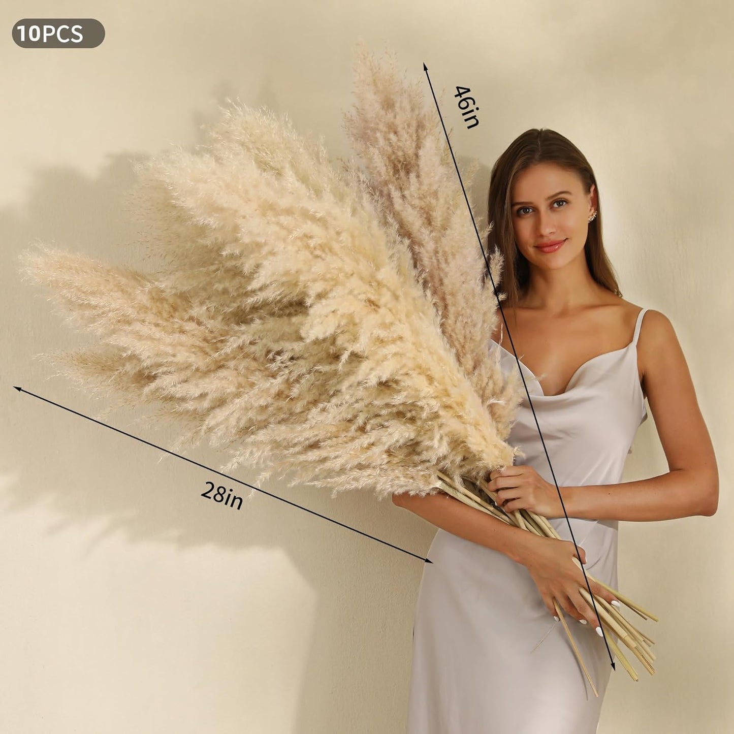 10 Stems 46 inch Tall Pampas Grass Decor - Large Fluffy Dried Pompas Grass for Floor Vase - Rustic Wedding, Baby Shower, Party, Farmhouse, Boho Home Decor