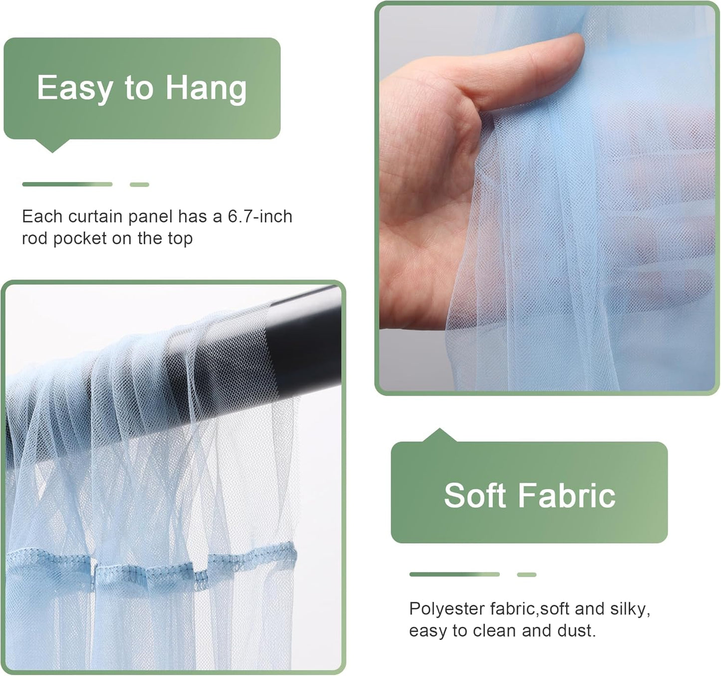 Tulle Backdrop Curtain with Lights String 10FT X 10FT Baby Blue Sheer Tulle Backdrop Curtains for Wedding Birthday Party Reception Photo Booth Background Decorations (2 Panels 5x10FT)