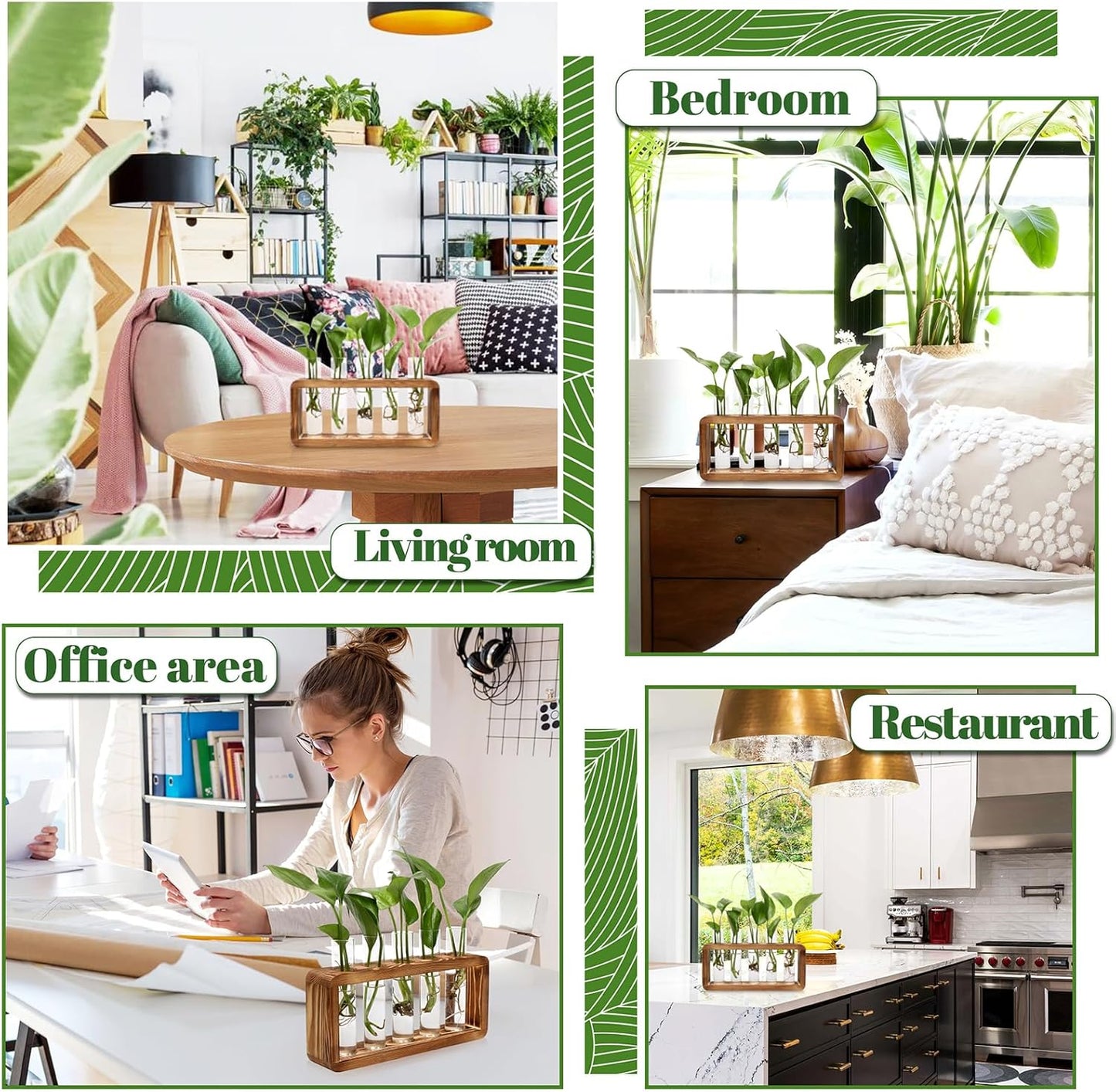 Glass Plant Propagation Station with 5 Test Tubes Colorful Planter Vase Birthday Gifts for Women Mom Plant Lovers with Wooden Stand