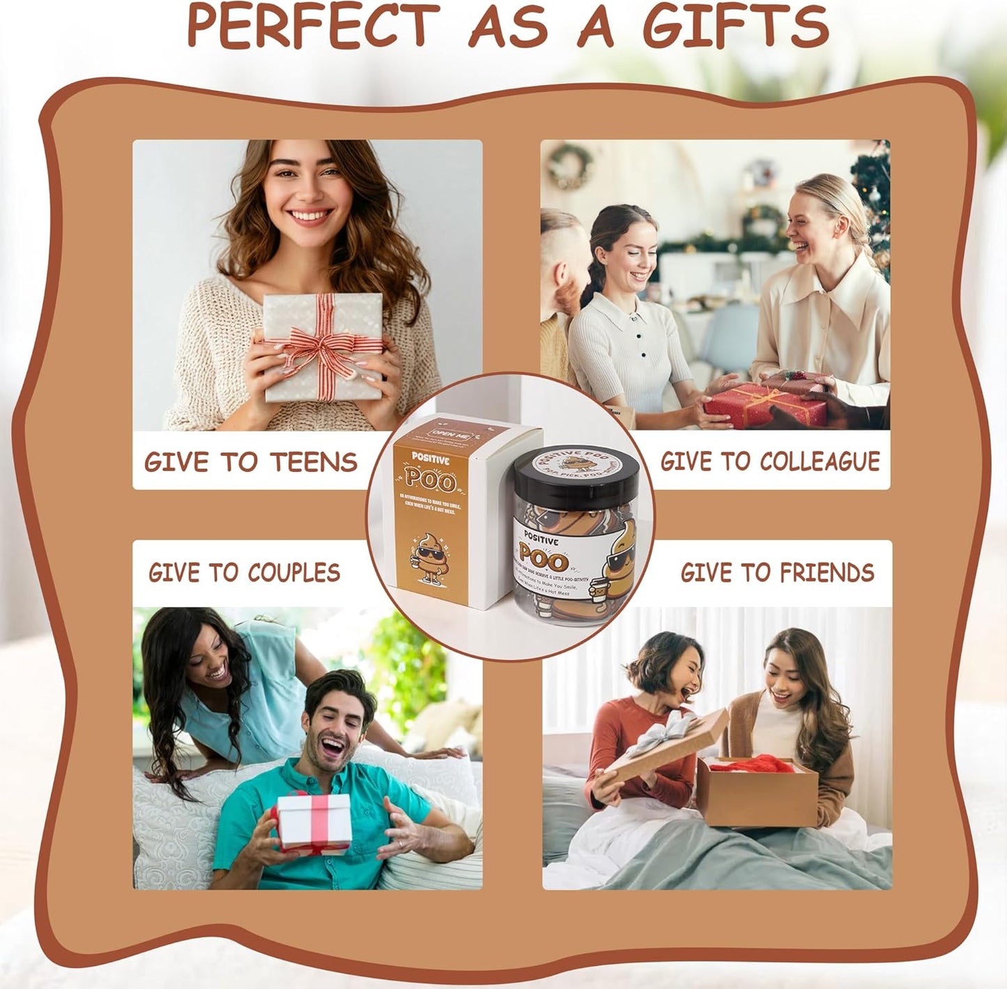 Positive Poo Jar – 60 Funny Affirmation Cards, Gag Gifts for Men, Women, Coworkers, Teens, Tween, Teen Girl Gift Trendy Stuff, Gifts for Dad, Bonus Dad, Back to School Gift (Positive Poo)