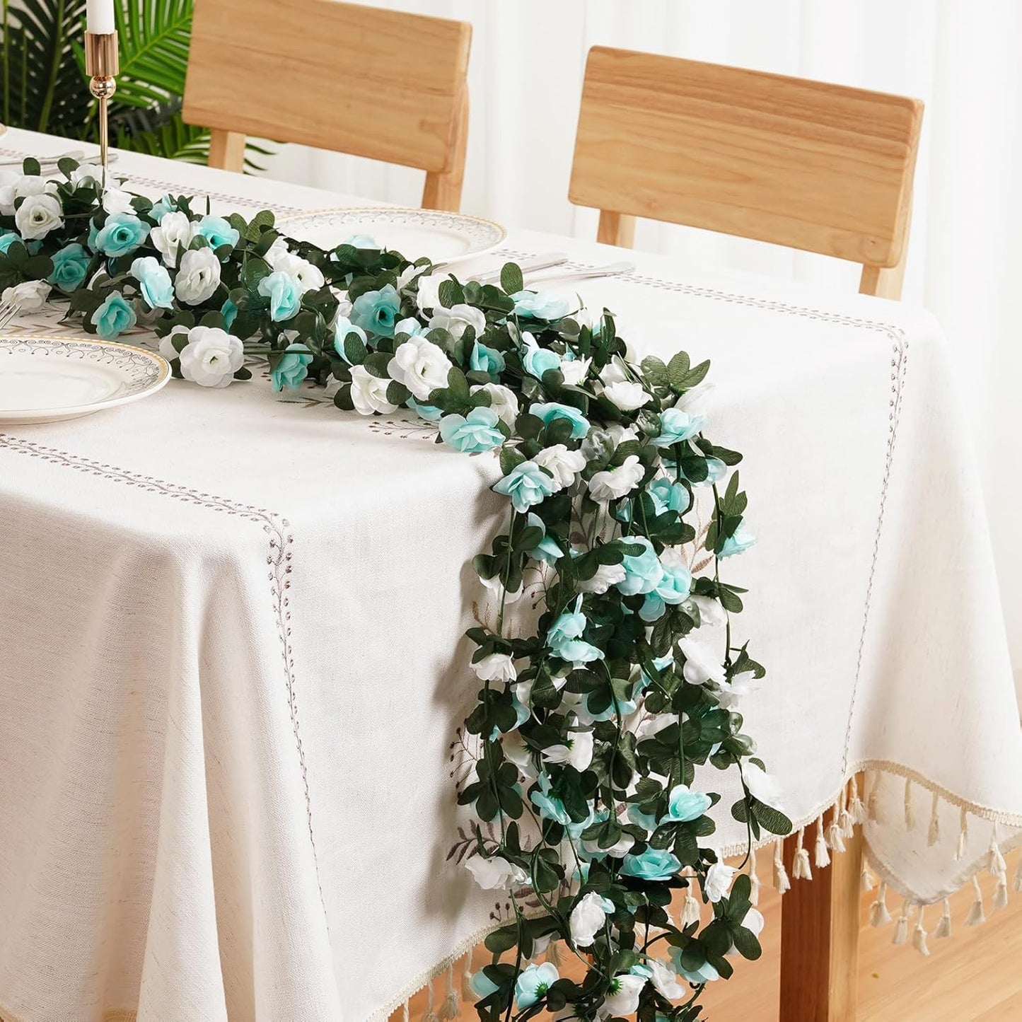 8 Pcs 65.6 Ft Flower Garland Rose Vines, Rose Garland for Decoration, Flower Vine for Room Table Birthday Wedding Party Garden Wall Decor