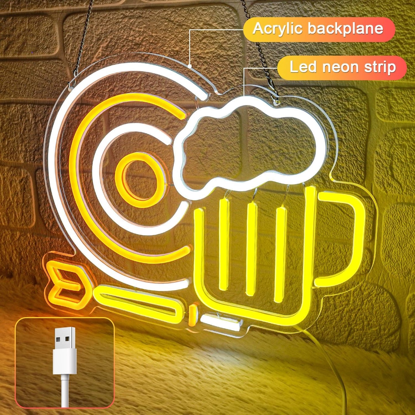 Beer Darts Neon Sign,Neon Signs for Wall Decor,Led Beer Sign for Bar,Neon Light Sign for Man Cave,Beer Sign for Bedroom,Light Up Sign for Bar,LED Wall Art Neon Sign for Party,Pub,Clubs