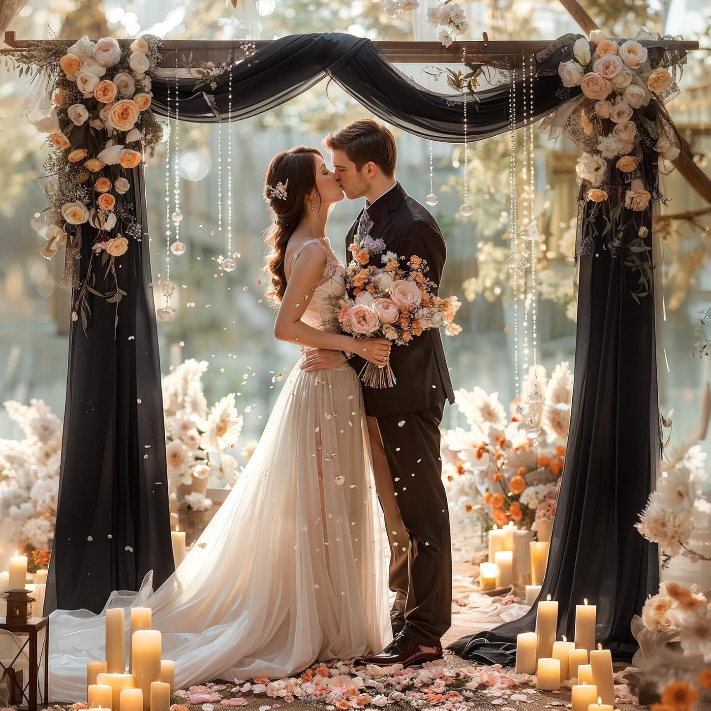 Black Wedding Arch Draping Fabric 3 Panels 30'' x 20FT Black Drapes Sheer Fabric Backdrop Arch Draping Fabrics for Wedding Ceremony Birthday Party Bridal Shower Decoration