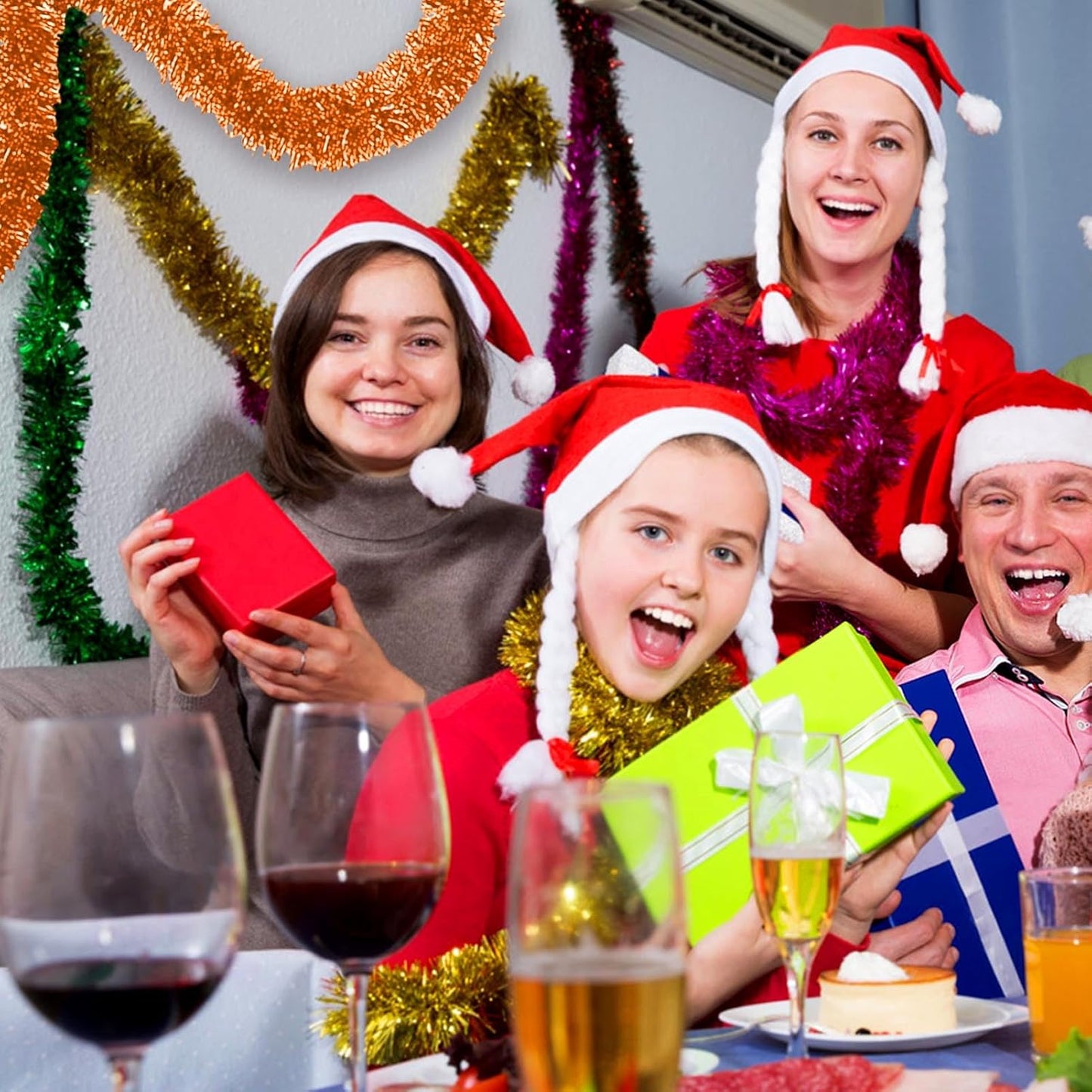 50 Feet Christmas Foil Fringe Banner Metallic Tassle Garland Metallic Backdrop Parade Floats Shiny Hanging Ceiling, Valentine's, Wedding, New Year Party Decorations(2" x 50', Macaron Orange)