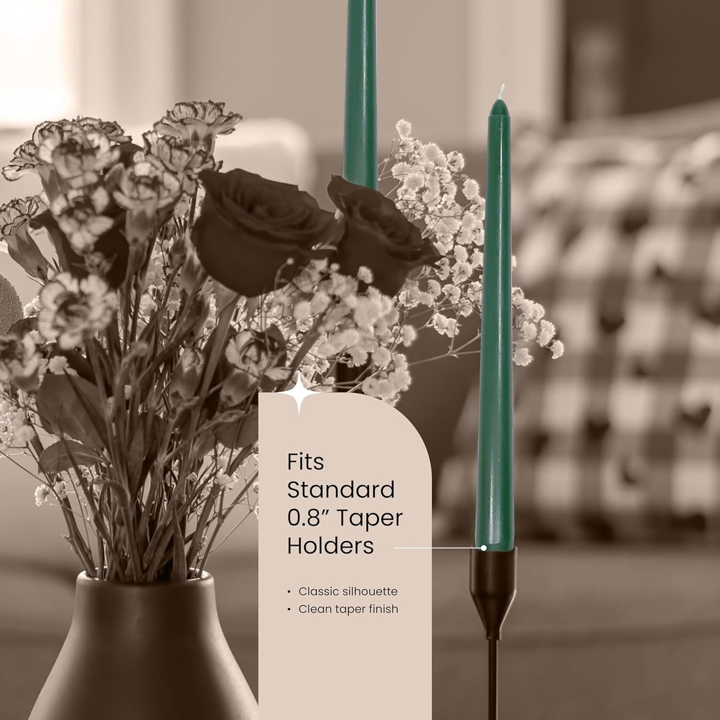 Leor & Lair Green Taper Candles - 4 Pack 10" Green Candlesticks for Christmas - Unscented Long Burning Candle Sticks for Spring, Home Decor, Dinner, Holidays, Weddings & Business Events