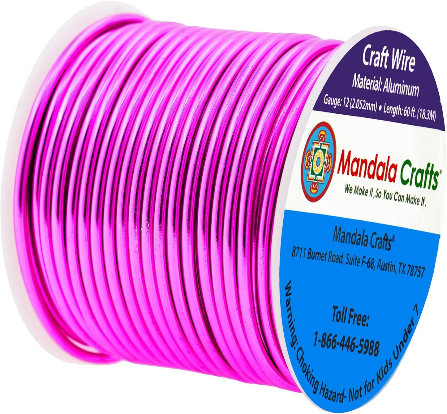 Mandala Crafts 12 Gauge Anodized Aluminum Craft Wire for Jewelry Making - 60 FT Colored Flexible Magenta Wire - Bendable for Bonsai Armature Crafting Sculpting