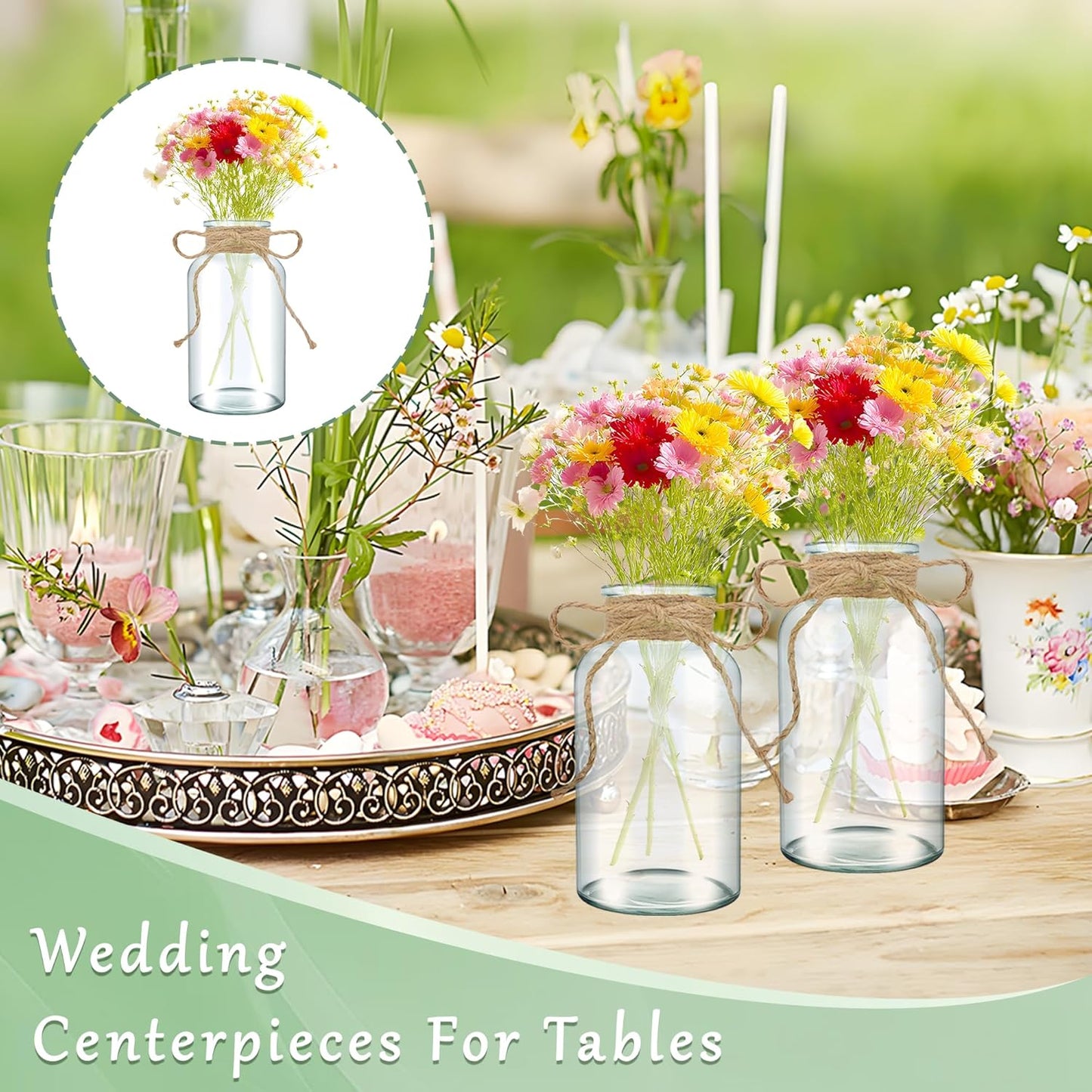 6PCS Transparent Glass Flower Vases for Centerpieces Boho Cylinder Bud Vases in Bulk Mason Jars for Weddings, Parties & Vintage Home Decor(Transparent 6)
