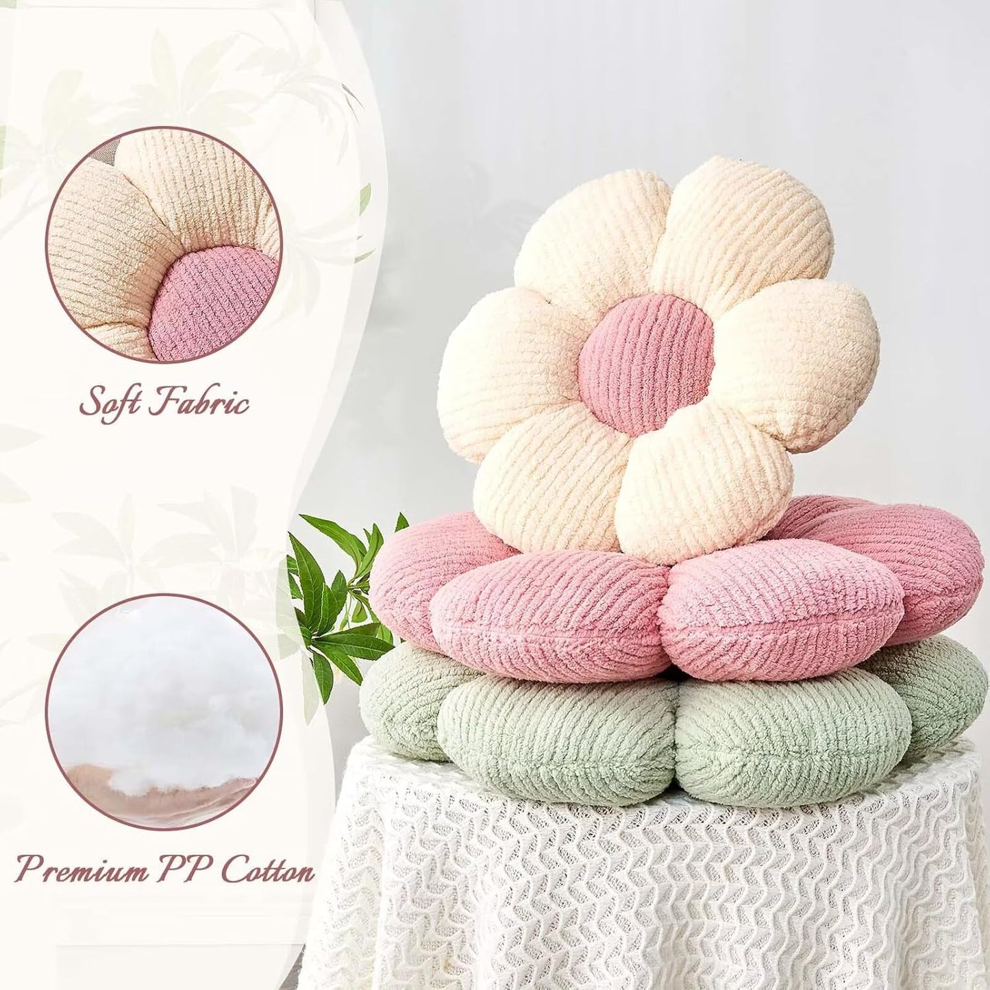 Flower Throw Pillow, Soft Sage Green 14.9" Shaped Floor Pillow for Home Decor, Cute Aesthetic Plush Decorative Pillows for Bed, Sofa, Couch