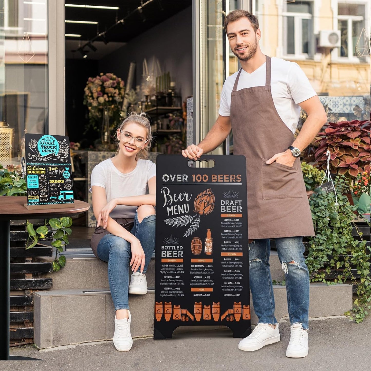 16x32 Double-Sided A-Frame Chalkboard Sign with 8x12 Chalkboard, Liquid & Solid Chalk Markers, Wedding & Event Signage